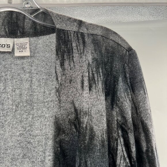Chico's 3/4 Sleeve Gray Shimmer Open Cardigan Size Small Pockets - Picture 5 of 8